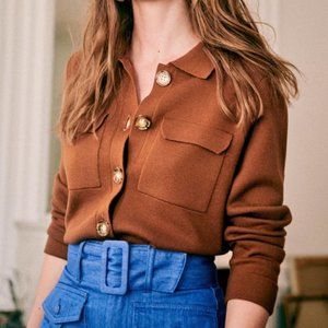 Sezane Betty Cardigan - Brown Merino Wool